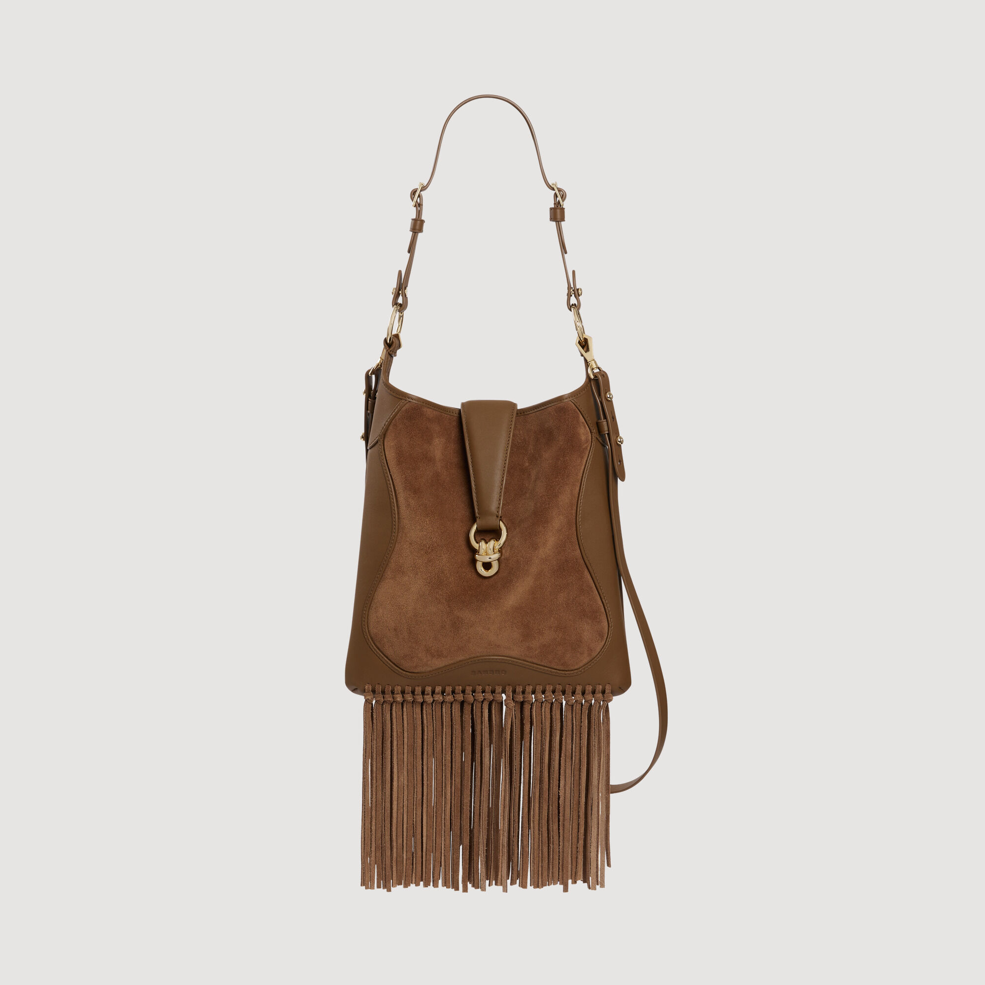 Leather and suede fringe bag