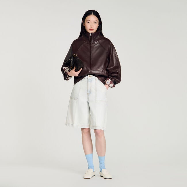 Oversized zip-up leather jacket