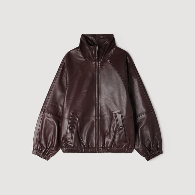 Oversized zip-up leather jacket