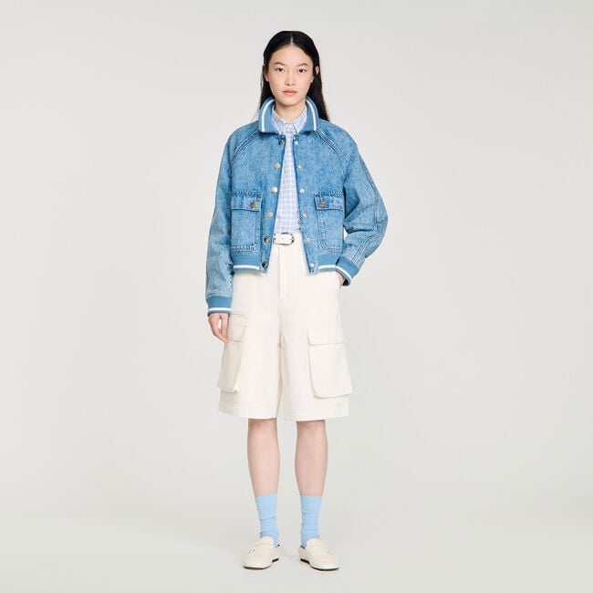 Rib-trimmed denim jacket