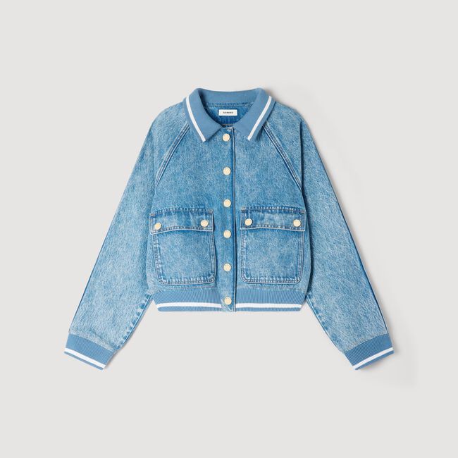 Rib-trimmed denim jacket