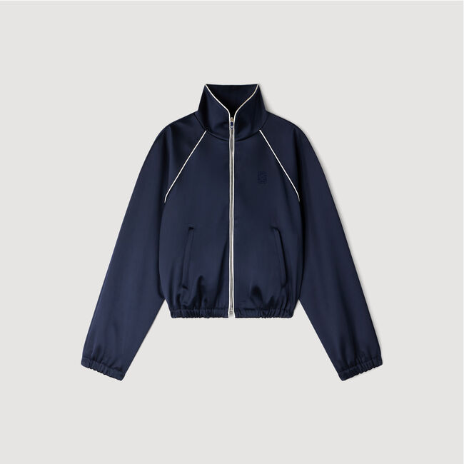 Embroidered cropped satin jacket