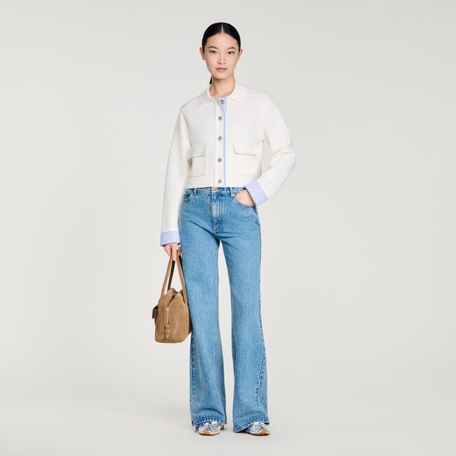 Wool cardigan with a polo collar