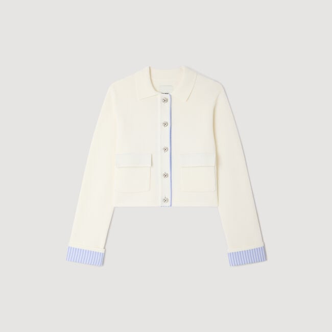 Wool cardigan with a polo collar