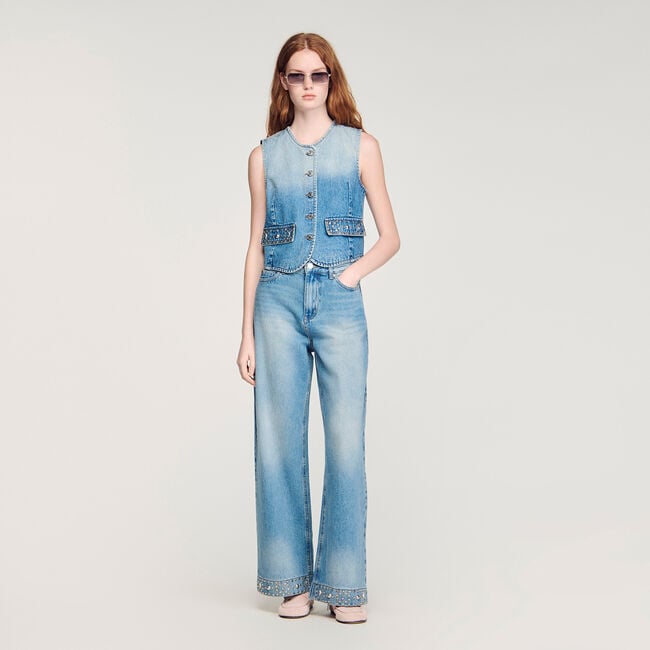 Rhinestone straight-leg jeans
