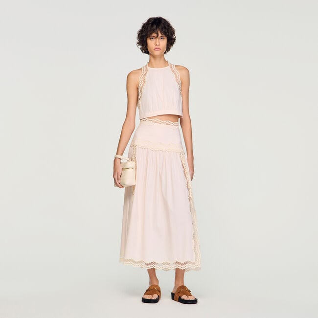 Maxi cotton skirt with trim