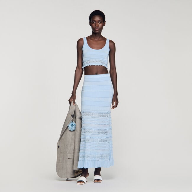 Pointelle knit maxi skirt