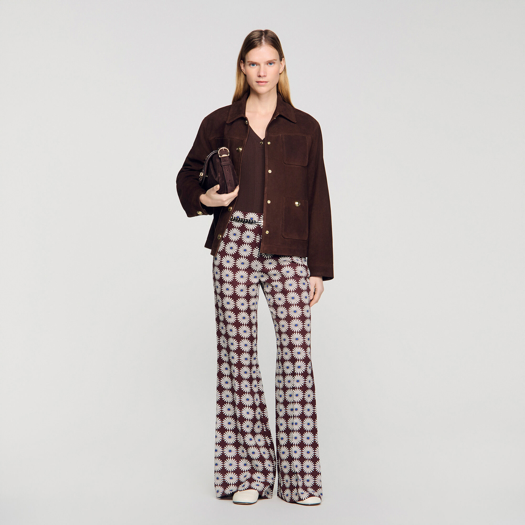 Floral-print flowy trousers