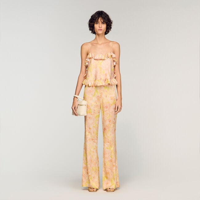 Floral-print flowy trousers
