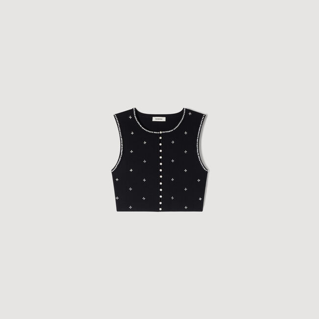 Jewelled embroidered knit crop top