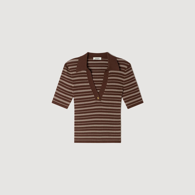 Striped V-neck polo sweater
