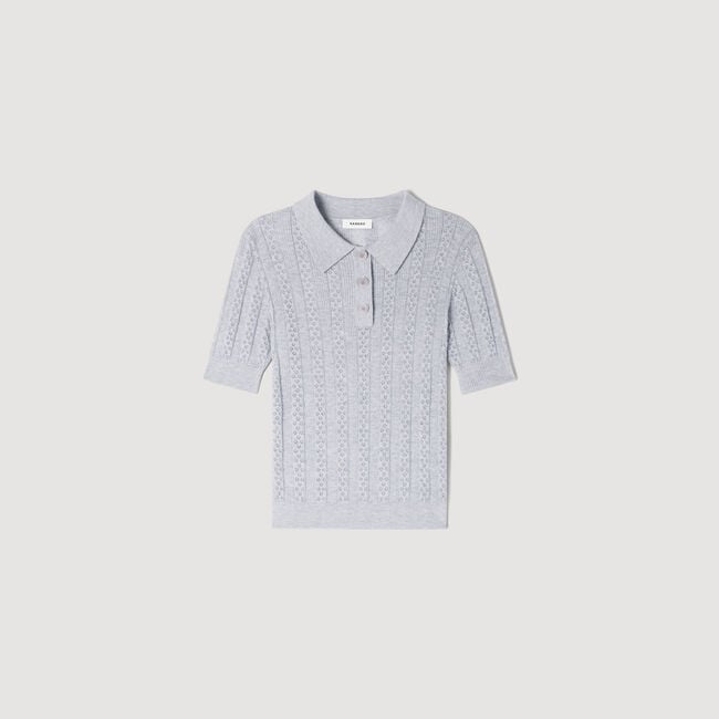 Pointelle polo-neck wool sweater