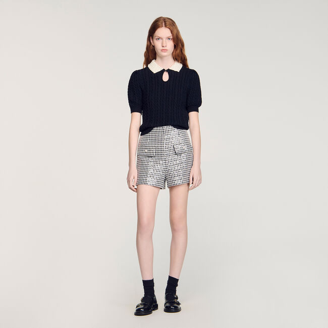 Detachable collar cable knit sweater