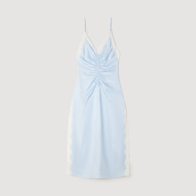 Satin-effect maxi dress with straps