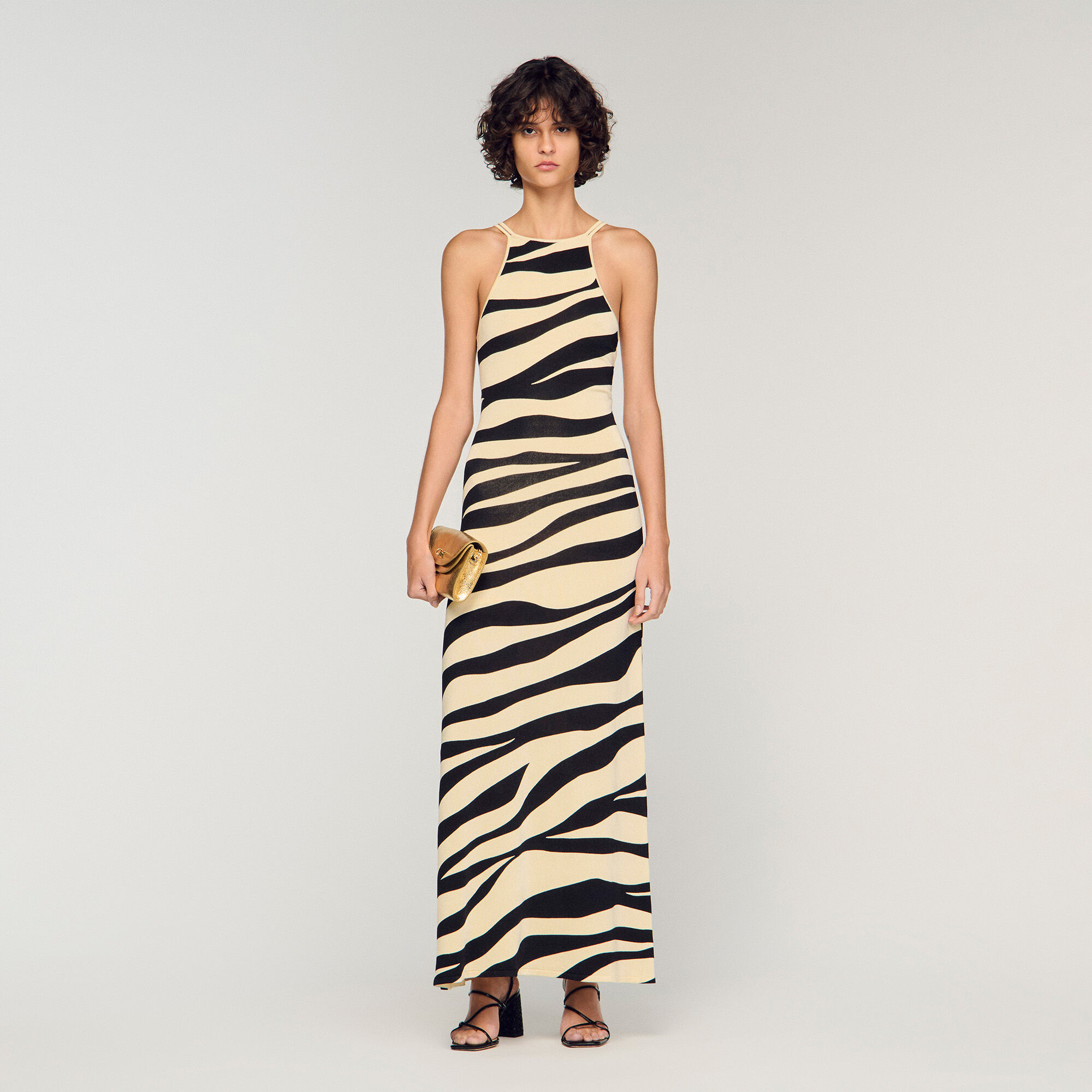 Zebra print knit maxi dress