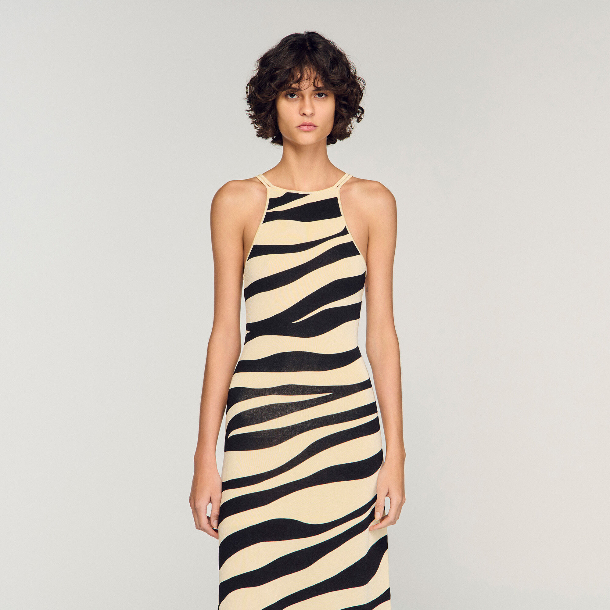 Zebra print knit maxi dress