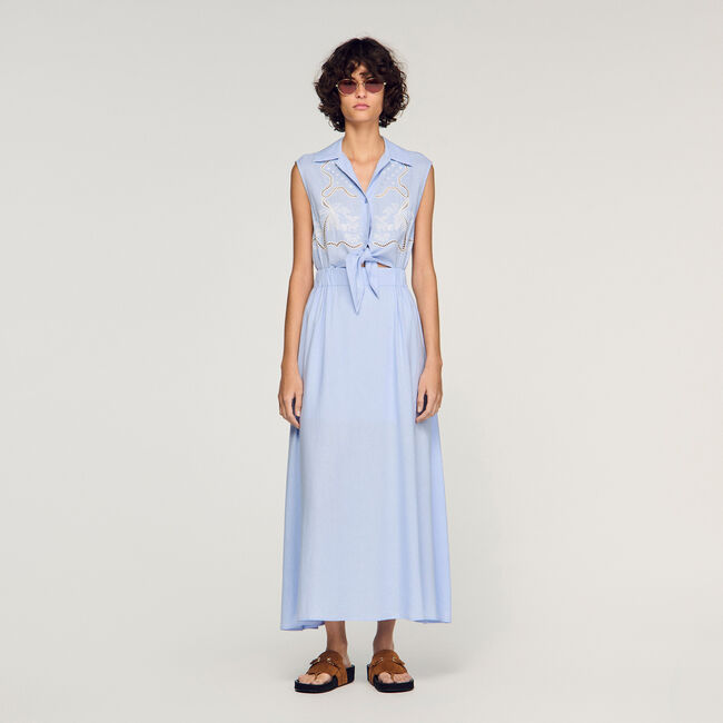 Embroidered linen maxi dress