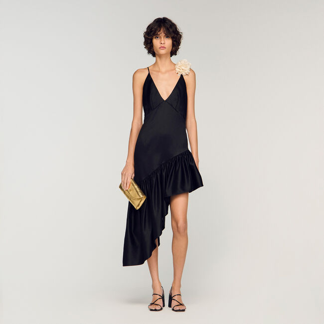 Flower detail asymmetrical ruffled dress