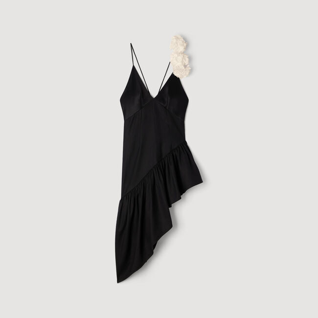 Flower detail asymmetrical ruffled dress