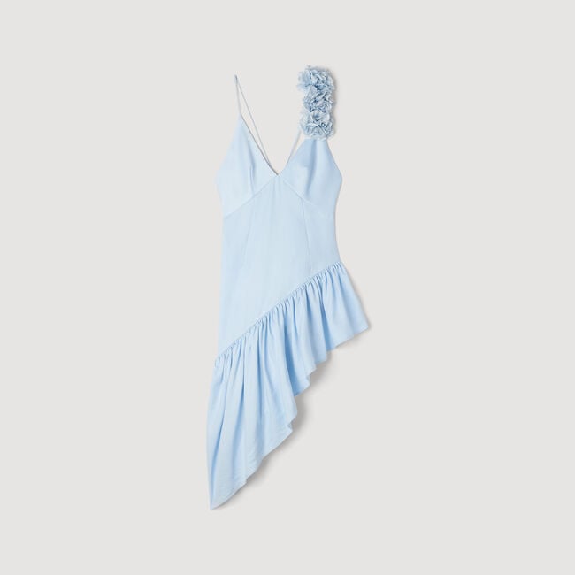 Flower detail asymmetrical ruffled dress