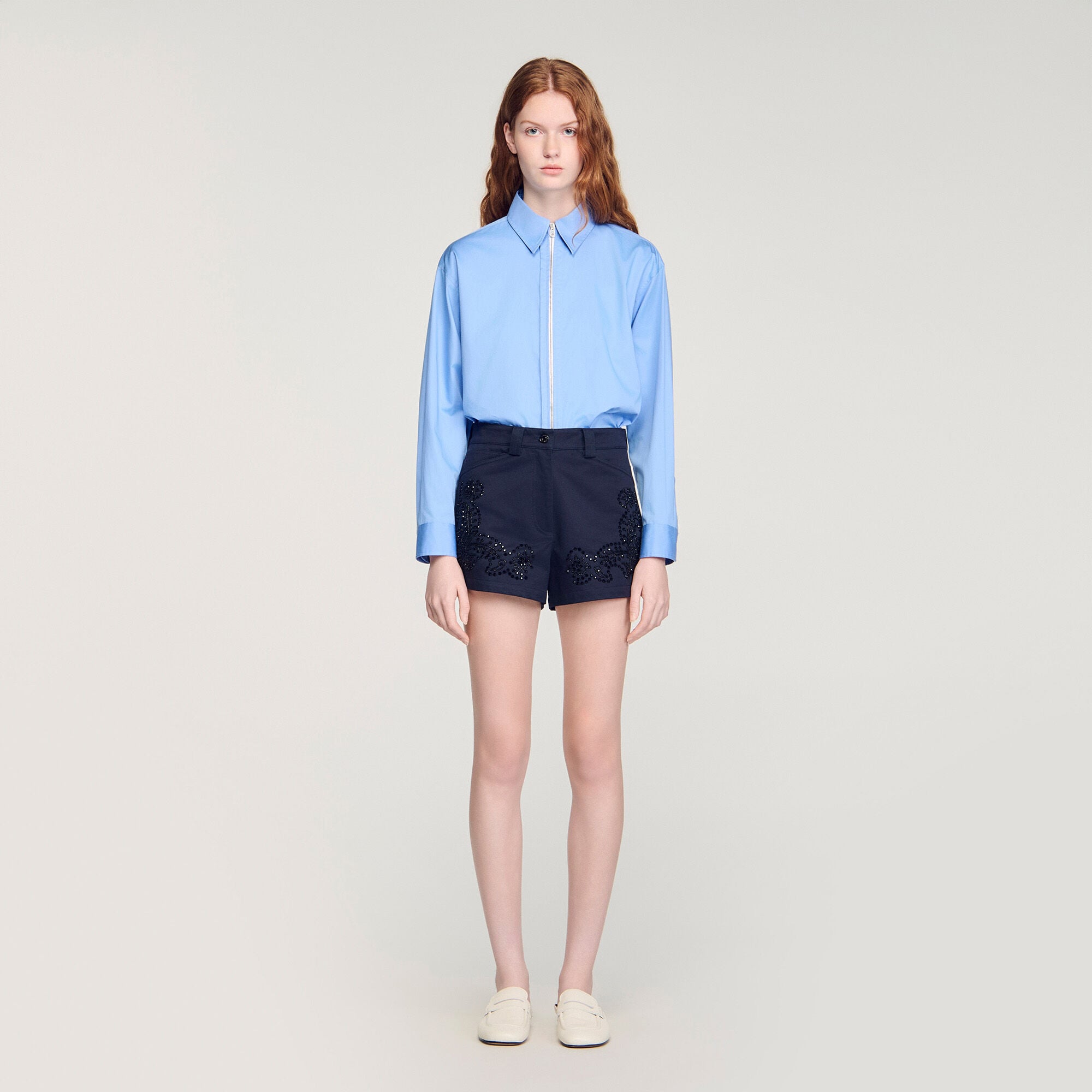 Embroidered cotton shorts