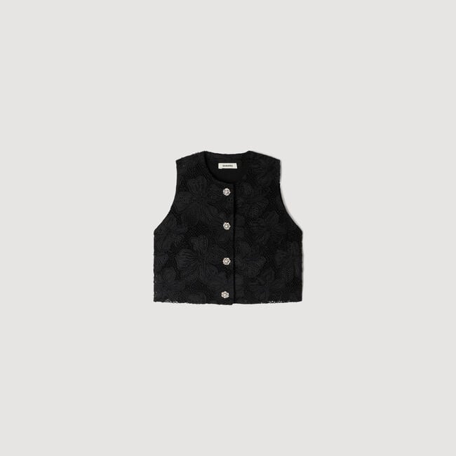 Embroidered guipure crop top