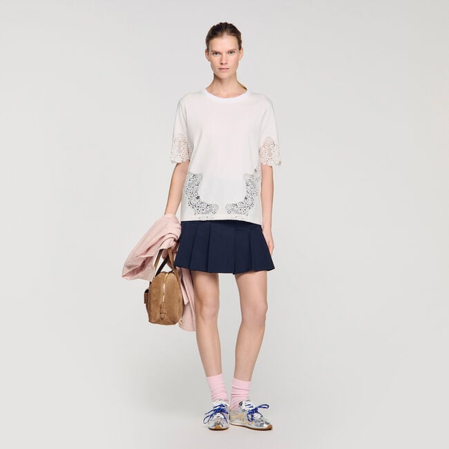 Cotton T-shirt with lace detail