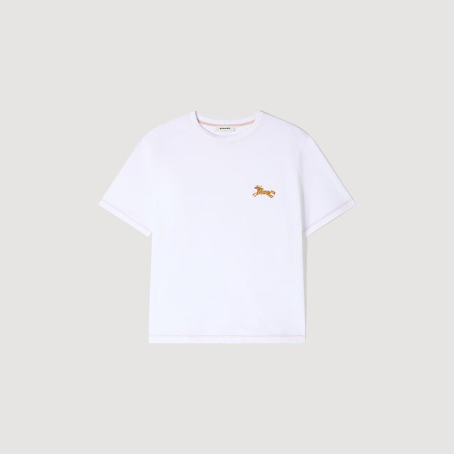 Horse embroidery cotton T-shirt