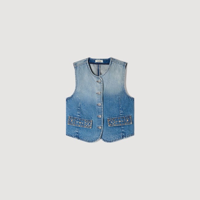 Cropped studded denim vest