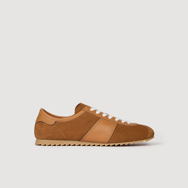 Leather and suede low-top sneaker