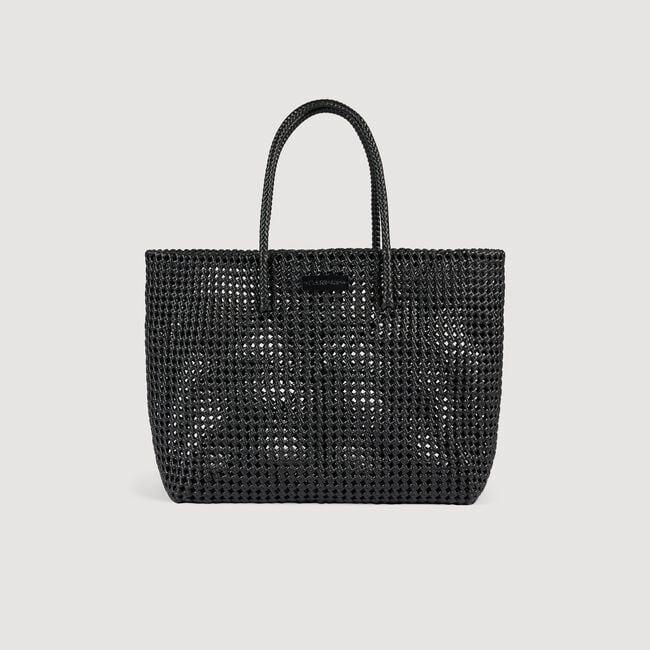 Woven tote bag with patch