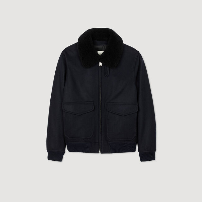 Wool aviator jacket with shearling