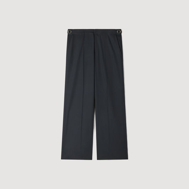 Wide-leg wool trousers with buckles