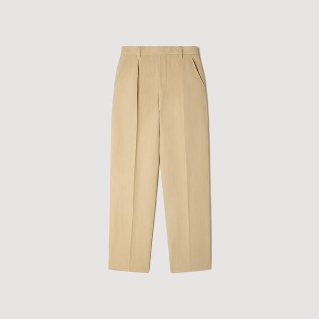 Wide pleated cotton-linen trousers
