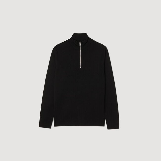 Wool sweater with zipped collar