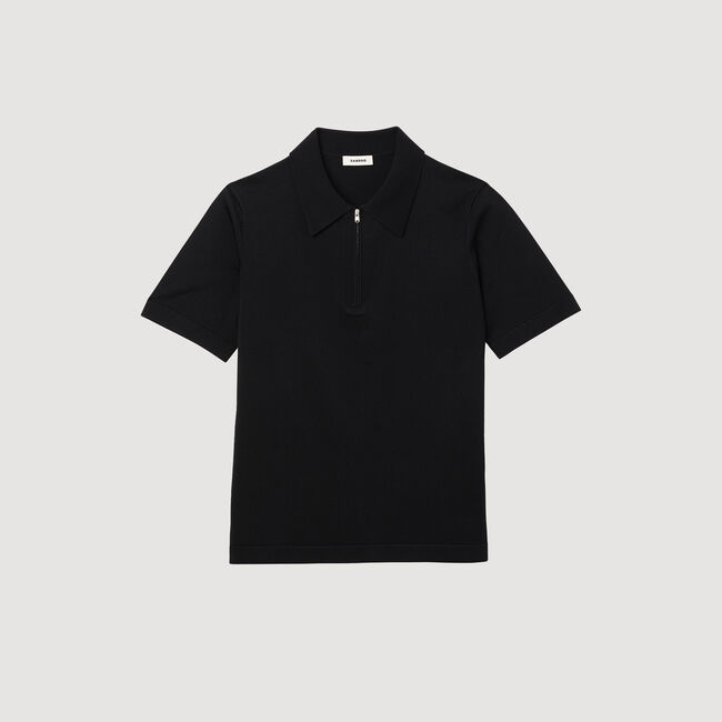 Knitted polo shirt with zip collar