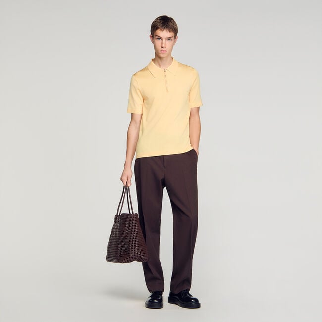 Knitted polo shirt with zip collar