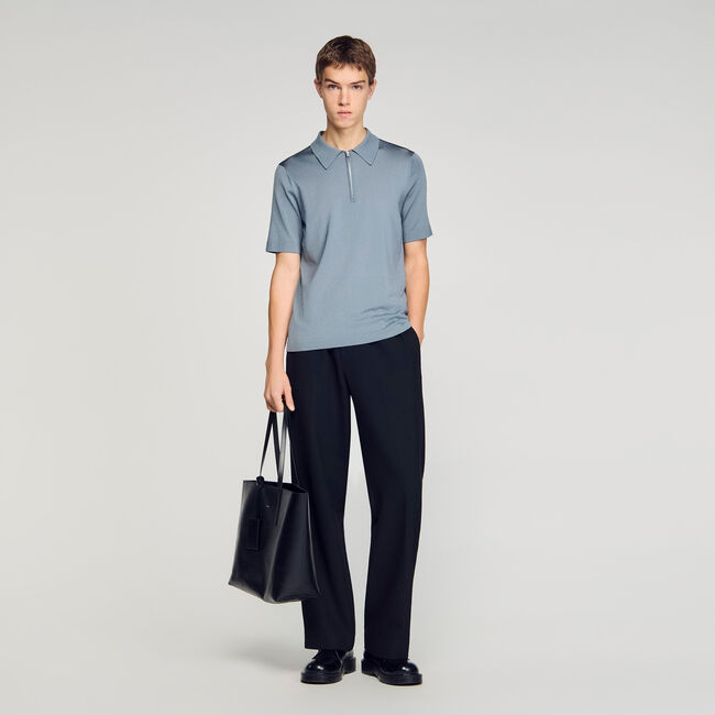 Knitted polo shirt with zip collar